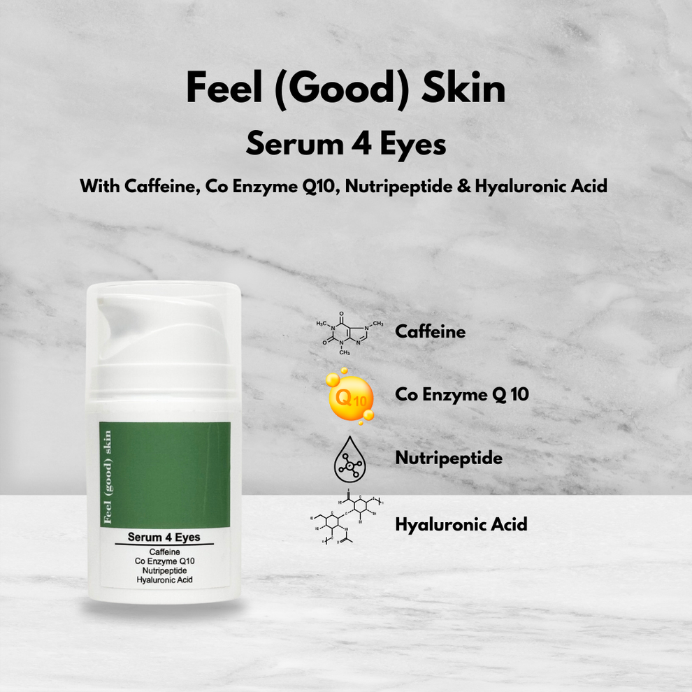 Serum 4 Eyes key ingredients — Caffeine, Co Enzyme Q10, Nutripeptide, Hyaluronic Acid